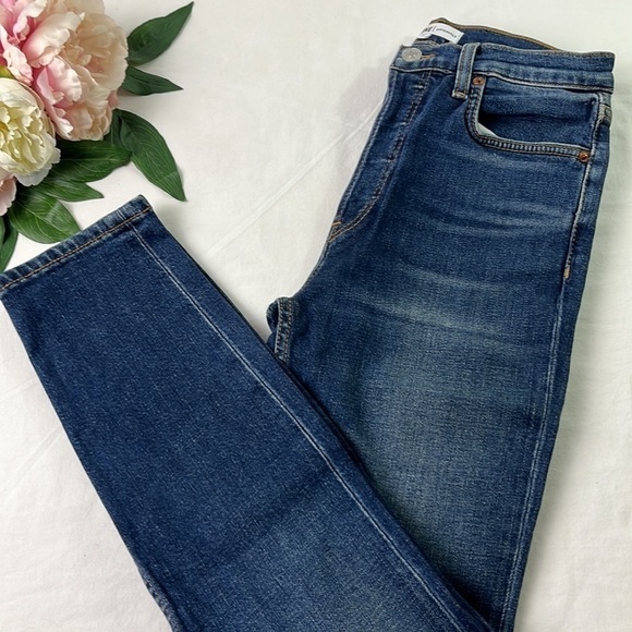 NWT Re/Done Midnight Blue Cotton Blend High Rise Ankle Crop Denim Jeans Size 27 - Picture 9 of 11